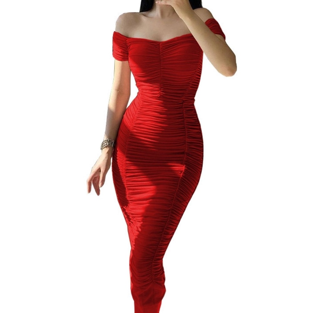 Elegant Red Off-Shoulder Dress